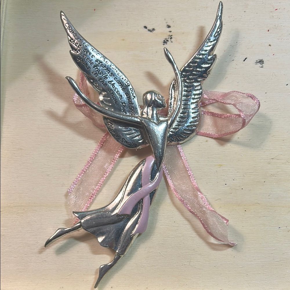 Silver Angel Ornament with Pink Accents